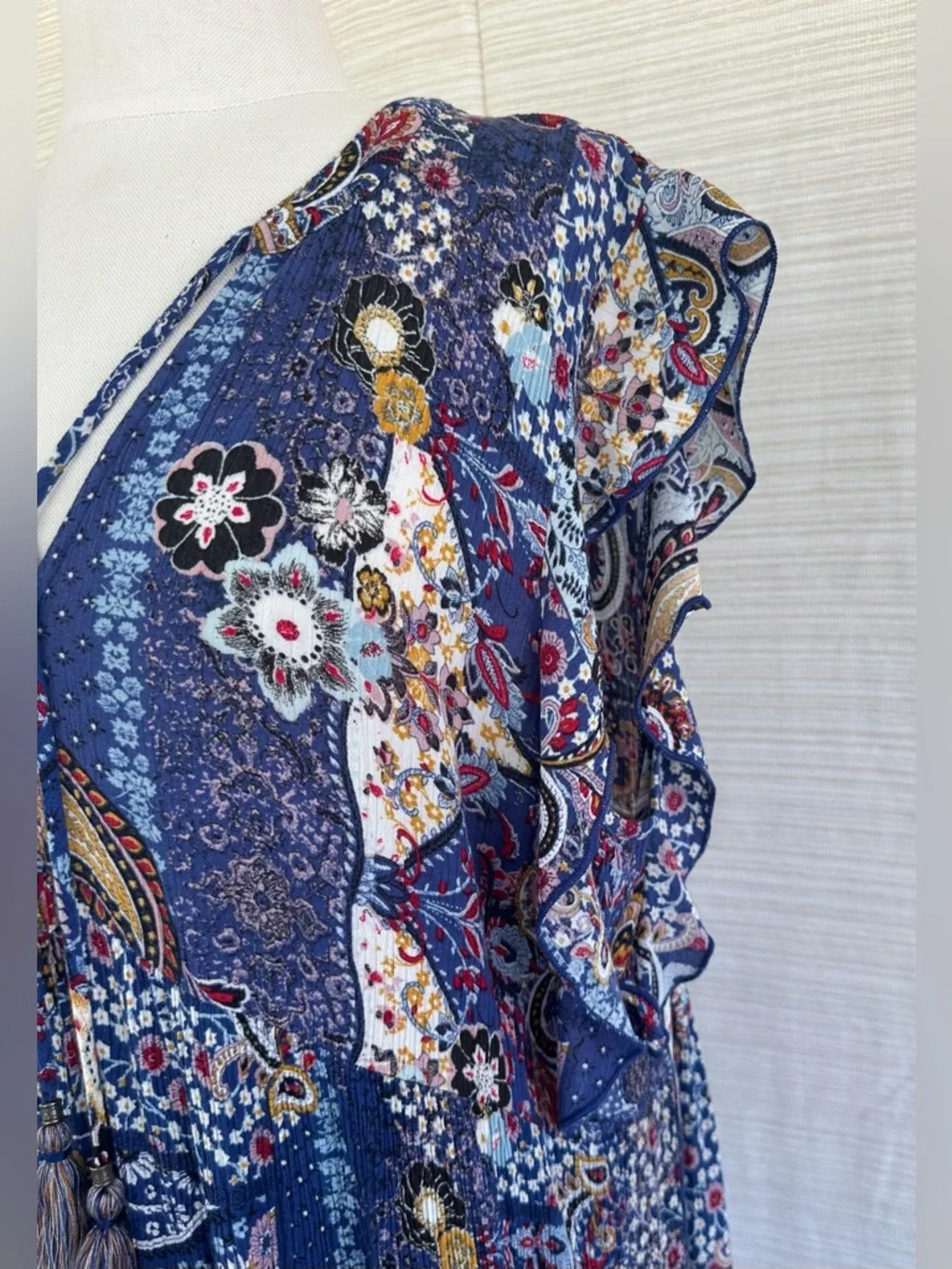 Knox Rose Navy Blue Floral Tassel Peasant Dress - Picture 11 of 17